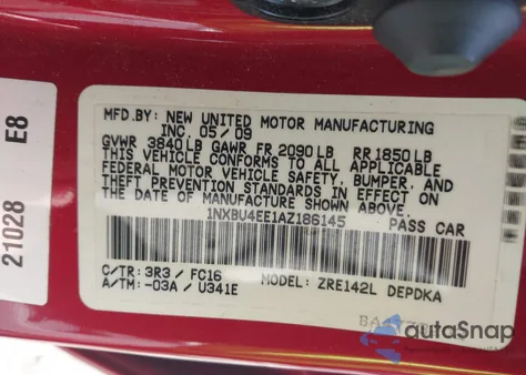 2010 Toyota Corolla Le/S/Xle из США, поврежденный, VIN 1NXBU4EE1AZ186145